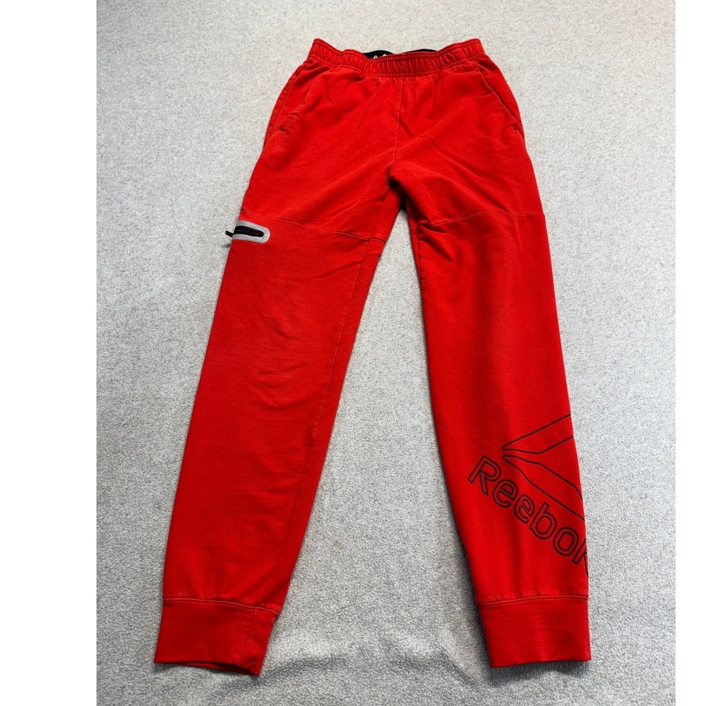 Reebok Boys Red Logo Fleece Jogger Sweatpants Size 10/12 Large Athletic Pants